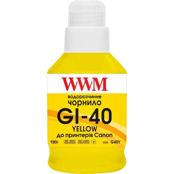 Чорнило для принтера WWM Canon G5040/G6040/G7040, GM2040/GM4040 Yellow 190 мл (G40Y)