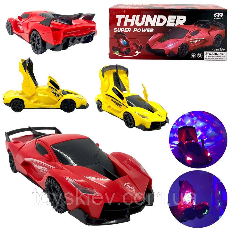 07 R/A Машина 3D-підсвітка, звуки, мелодії, обертання на 360°, колеса вільного ходу, у коробці