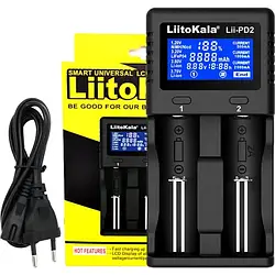 Зарядний пристрій для акумуляторів AA, AAA LiitoKala Lii-PD2 (2 канала Ni-Mh Li-ion LiFePo4 220В-12В LCD зарядний пристрій)