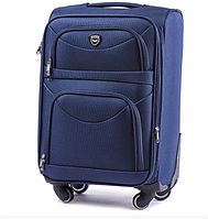 Тканевый синий дорожный чемодан на 4 колесах ручная кладь Wings четырехколесный чемодан текстильный малый S