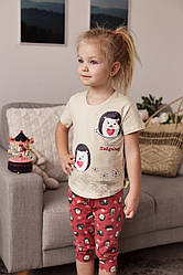 Піжами, халати для дівчаток — 85274-ні — Стильний дитячий костюм піжама з капрі