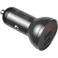 Автомобильный адаптер для телефона Baseus Digital Display Car Charger Dual USB 4.8A 24W Dark Gray (CCBX-0G)