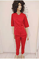 Червоний медичний костюм жіночий на гудзиках тканина коттон (розмір 42-56)