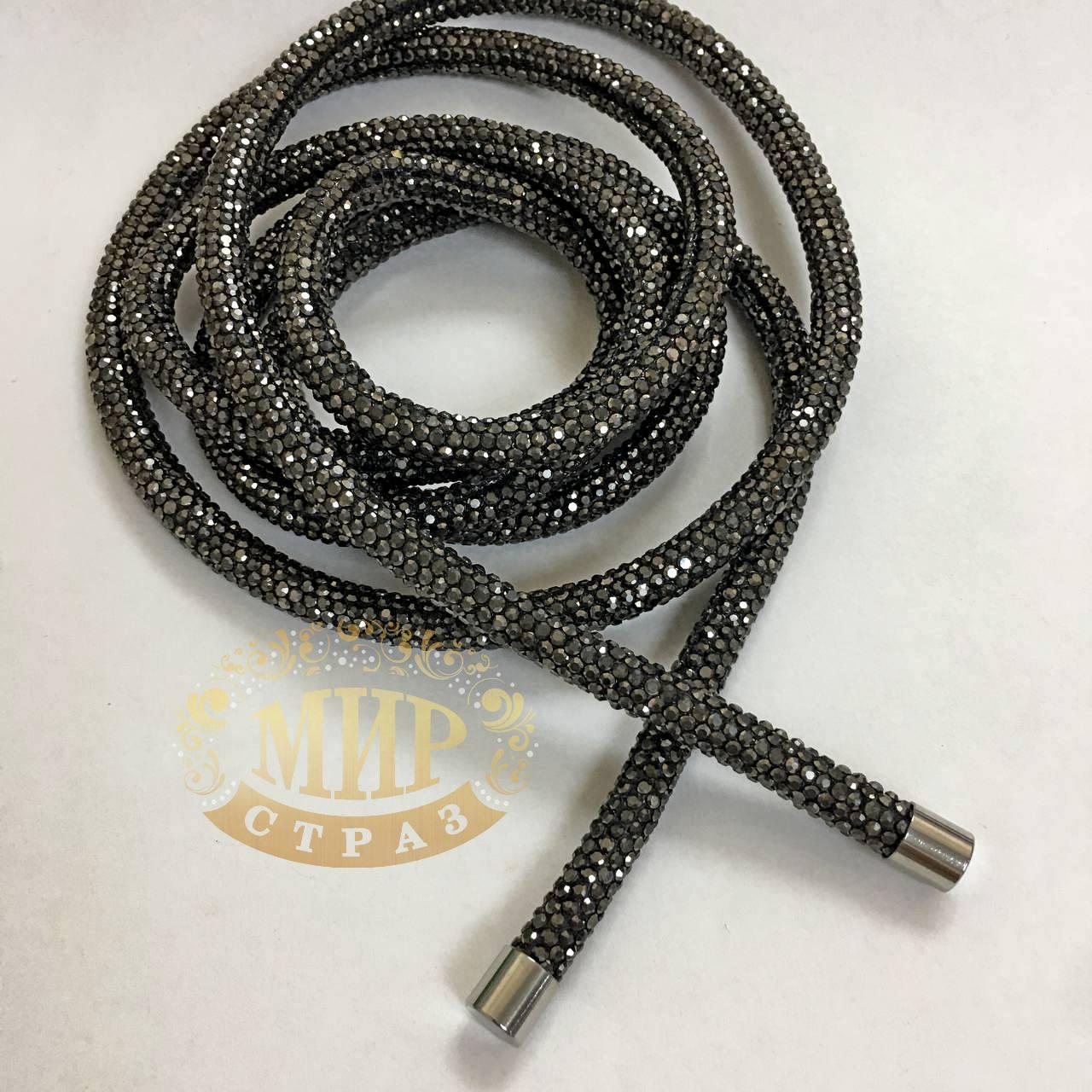 Поясок стразовий з металевими наконечниками  Hematite. Діаметр 7мм ( виберіть довжину!))
