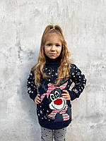 Детский свитер шерстяной с оленями новогодний рождественский теплый свитер для детей синий Снежный олень