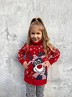 Детский свитер шерстяной с оленями новогодний рождественский теплый свитер для детей красный Снежный олень