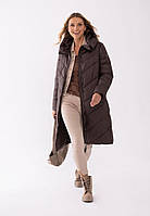 Женское пальто стеганое - куртка зимняя с поясом, коричневая Volcano M