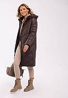 Женское пальто стеганое - куртка зимняя с поясом, коричневая Volcano XL