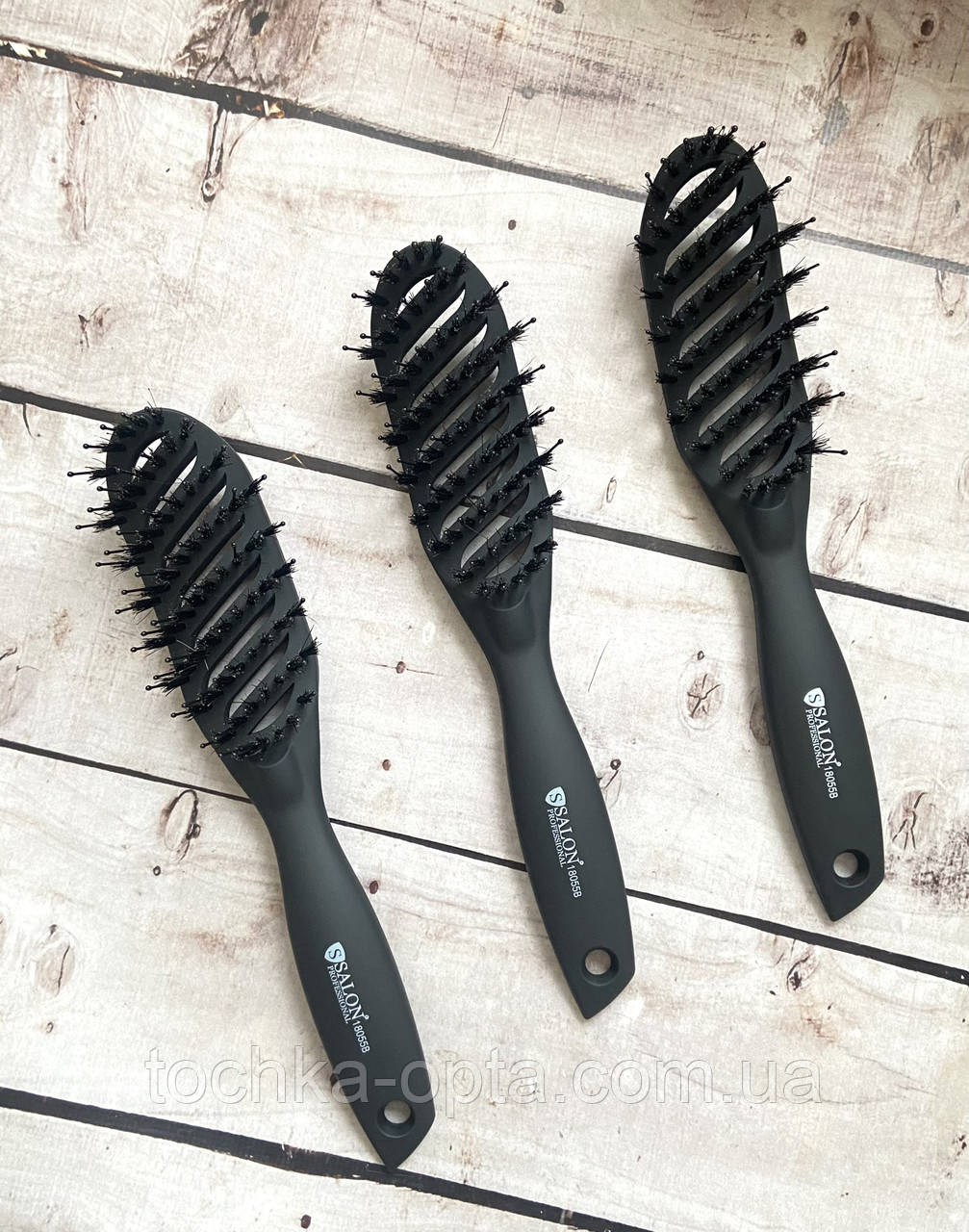 Гребінець для волосся Salon вигнутий матовий човник зі щетиною, фото 1