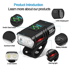 Велосипедний ліхтар, 6 режимів, 1000 lumen, USB, фото 3