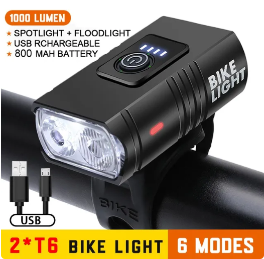 Велосипедний ліхтар, 6 режимів, 1000 lumen, USB