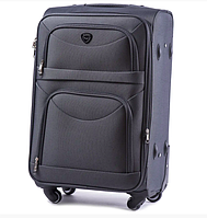 Велика сіра валіза дорожній чемодан розмір L валіза текстильна на 4 колеса WINGS тканинна валіза велика