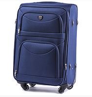 Текстильна дорожня синя валіза на 4 колесах розмір S WINGS тканинна валіза ручна поклажа чотириколісна валіза