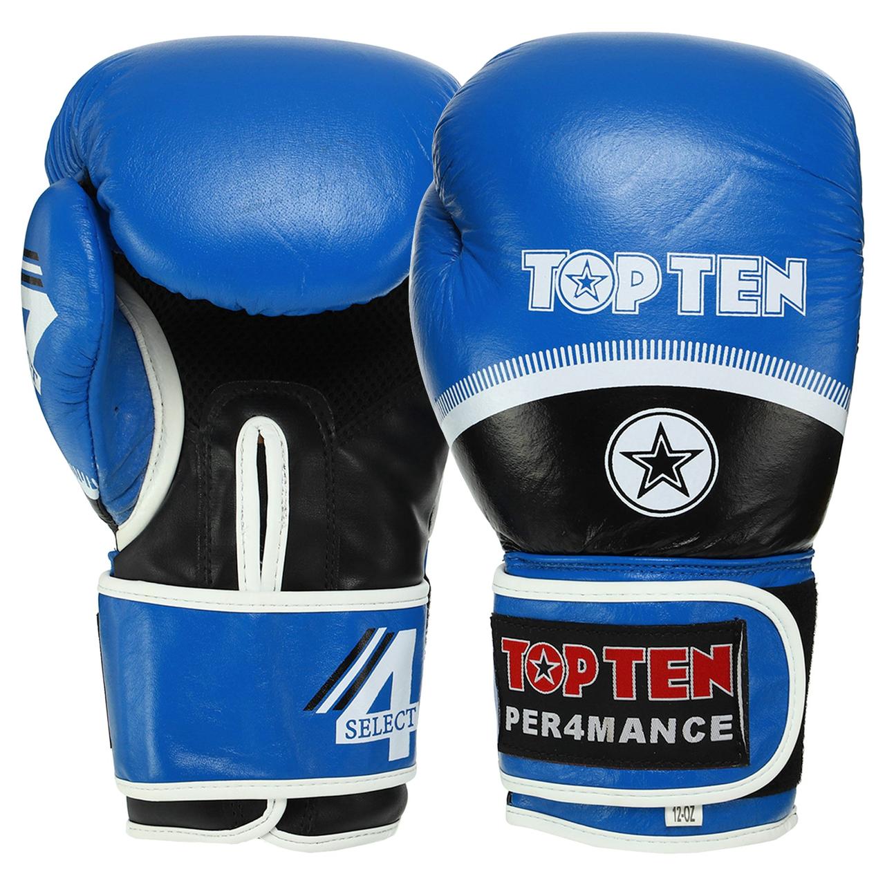 Рукавиці для боксу шкіряні на липучці Top Ten Performance 041 10 унцій Blue-Black