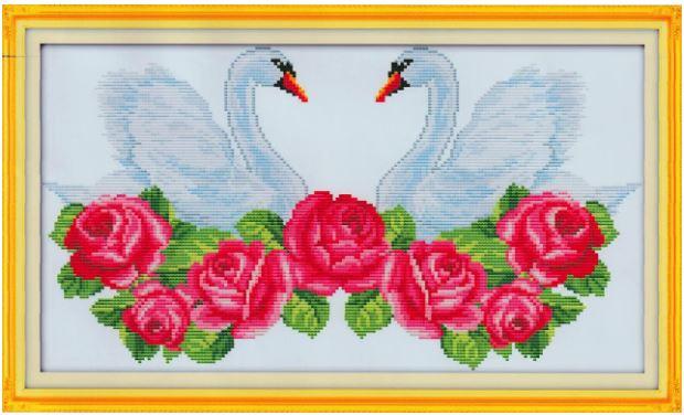 Набір для вишивання за нанесеною на канву схемою"Heart matched swan". AIDA 14CT printed, 44*27 см