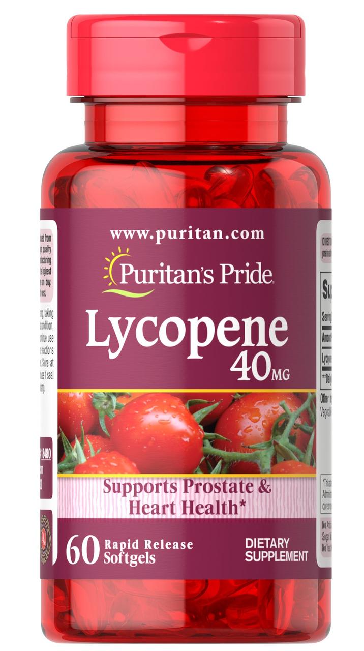 Лікопін, Lycopene, Puritans Pride, 40 мг, 60 гелевих капсул