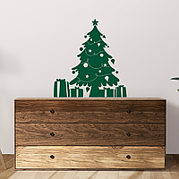 Новогодние наклейки на стены Елочка с подарками 56х60см (Елка новый год декор стен самоклейка) матовая Зеленый