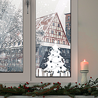 Новогодняя наклейка для окна Елочка с подарками 56х60см (Елка наклейки для декор окон стен) матовая Белый