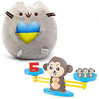 Мягкая игрушка кот с сердцем Пушин кэт 23х25см и Детская обучающая игра математические весы Обезьянка v-11297