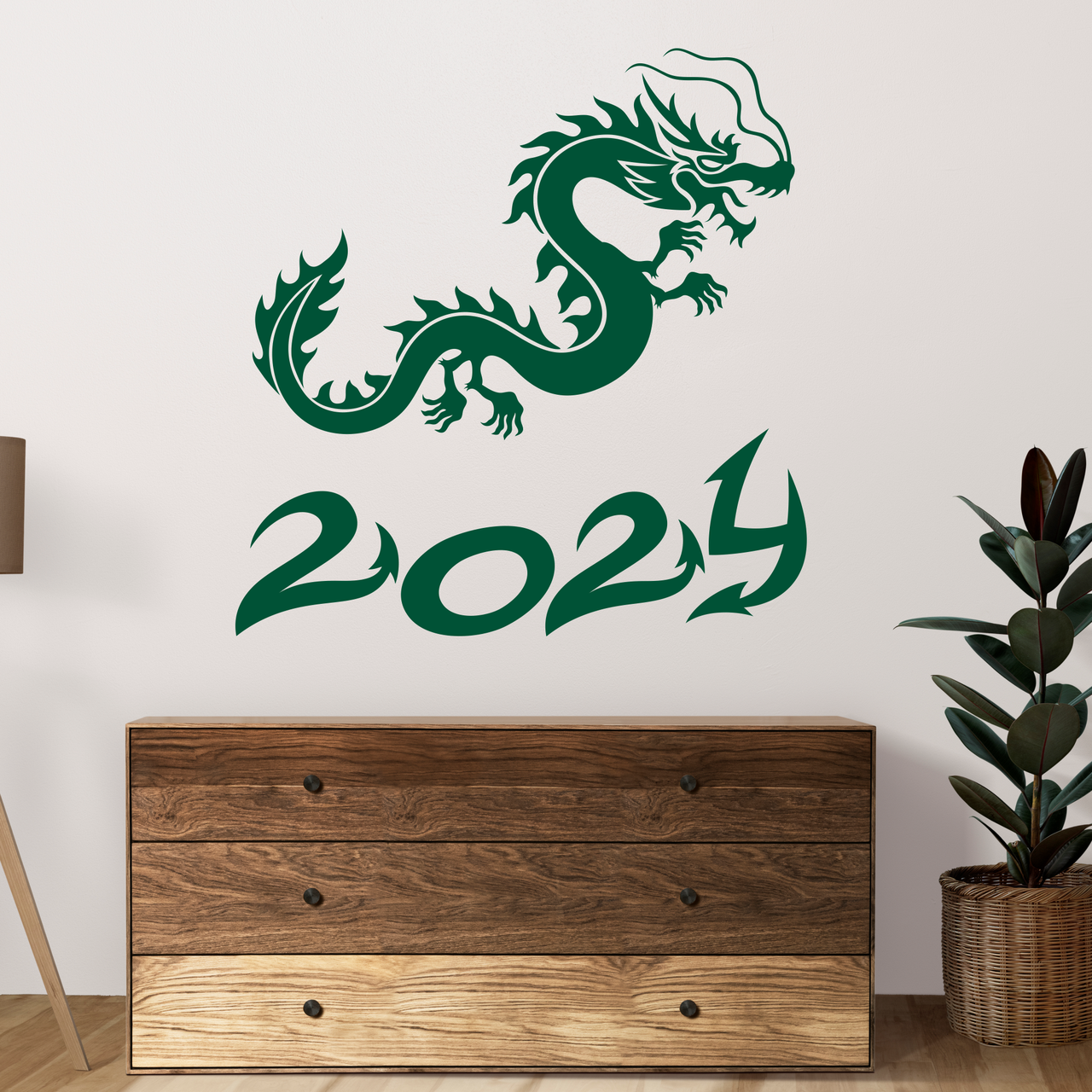 Новорічні наклейки Дракон із цифрами (декор вікон Символ 2024 Рік дракона) змій Набір S 46х32см матова Зелений
