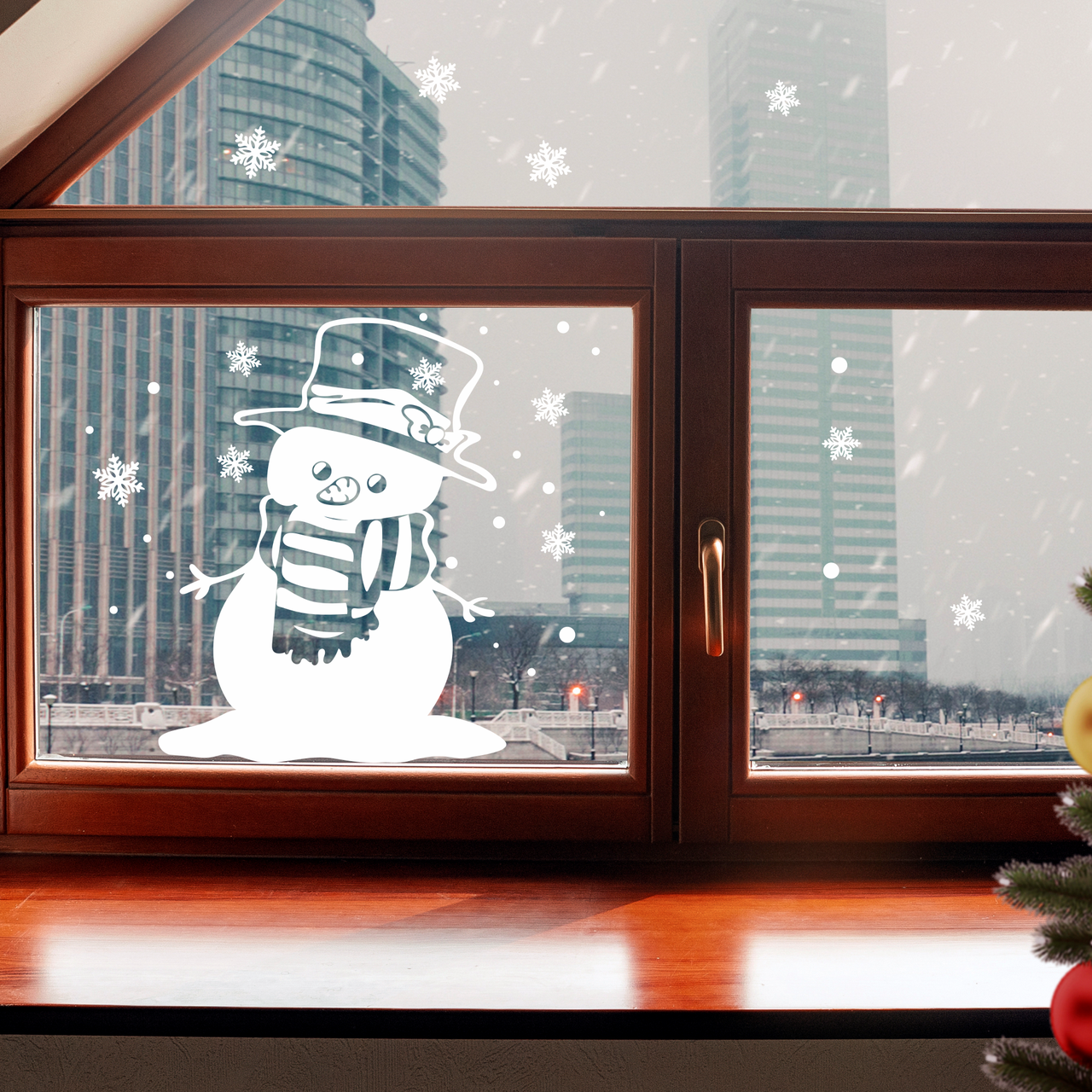 Новорічна наклейка Сніговик Снігівка Сніг (декор Новий рік самоклейка) Набір S 37х47 см матовий Білий