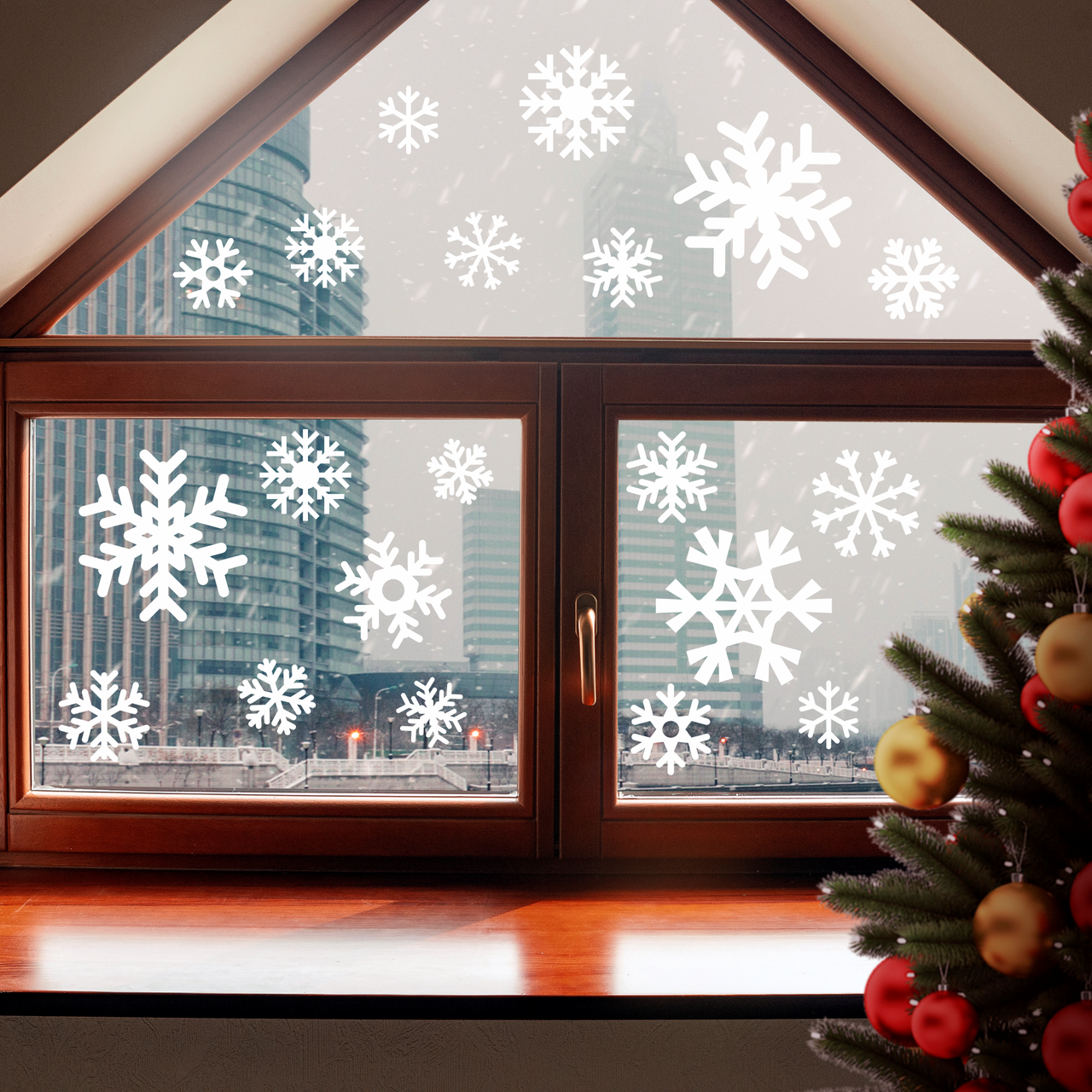 Новорічні наклейки на вікна Новорічні зимові Сніжинки 20 шт. (декор Новий рік сніг для вітрин) матова Білий, фото 1
