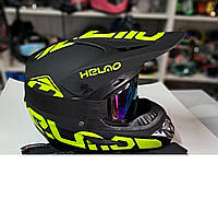 Детский мото шлем Helmo Эндуро Black Green матовый с очками в комплекте