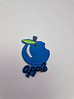 Нашивка термонаклейка яблоко текстильная вышитая синяя, (размер 5.5 см х 3.8 см) в наличии 8 цветов