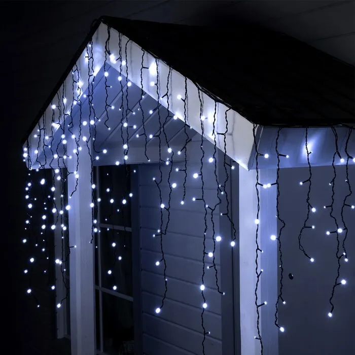 Вулична світлодіодна гірлянда штора (бахрома, дощ) 240LED, біла на чорному дроті 10,0 м, фото 1