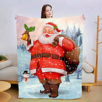 Новорічний плюшевий плед Санта Клаус Плюшеве покривало на Різдво з 3D малюнком 160х200