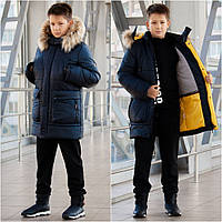 Зимова куртка пуховик на флісі для хлопчика підлітка 10-15 років (р. 134 140 146 152) Тепла підліткова парка на хлопчиків - зима