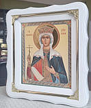 Ікона Свята цариця Олена в білому дерев'яному фігурному кіоті під склом, розмір кіота 24×21, сюжет 15×18, фото 2