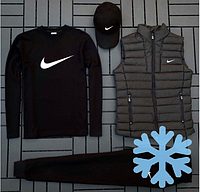 ФЛИС Комплект с жилеткой Nike (свитшот+штаны+кепка+жилетка) Брендовый Удобный