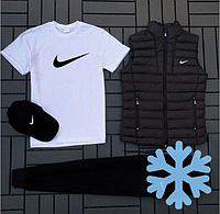 ФЛИС Комплект С жилеткой Nike (футболка белая+кепка+жилетка+штаны) Хит Удобный
