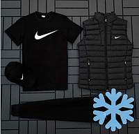 ФЛИС Комплект С жилеткой Nike (футболка черная+кепка+жилетка+штаны) Удобный Хит