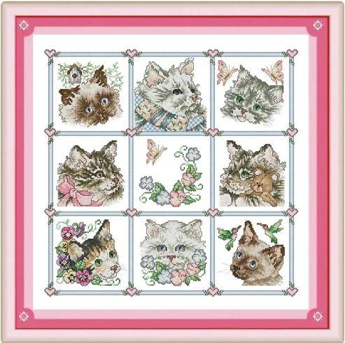 Набір для вишивання за нанесеною на канву схемою "Cute Cats". AIDA 14CT printed 50*50 см