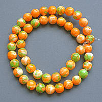Намистини "Варисцит" (іміт. акрил) зелені,помаранчеві та білі гладка кулька d-8,5мм+- L-39см +- на волосіні