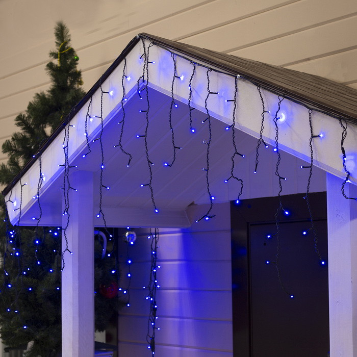 Вулична світлодіодна гірлянда штора (бахрома, дощ) 240LED, синя на чорному дроті 10,0 м