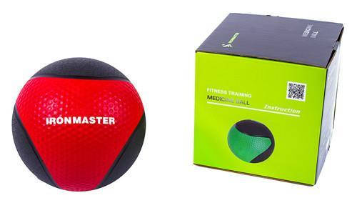 М'яч медичний (медбол) твердий 1 кг D=22 см, Iron Master чорно-червоний, фото 2