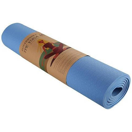 Йогамат, килимок для фітнесу, TPE+TC, 1шар, 6 мм, 183*61*0,6 см, блакитний, синій., фото 2