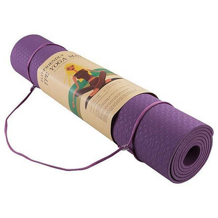 Килимок для йоги та фітнесу фіолетовий TPE+TC, 1шар, World Sport 173x61x0.6 см, фото 2