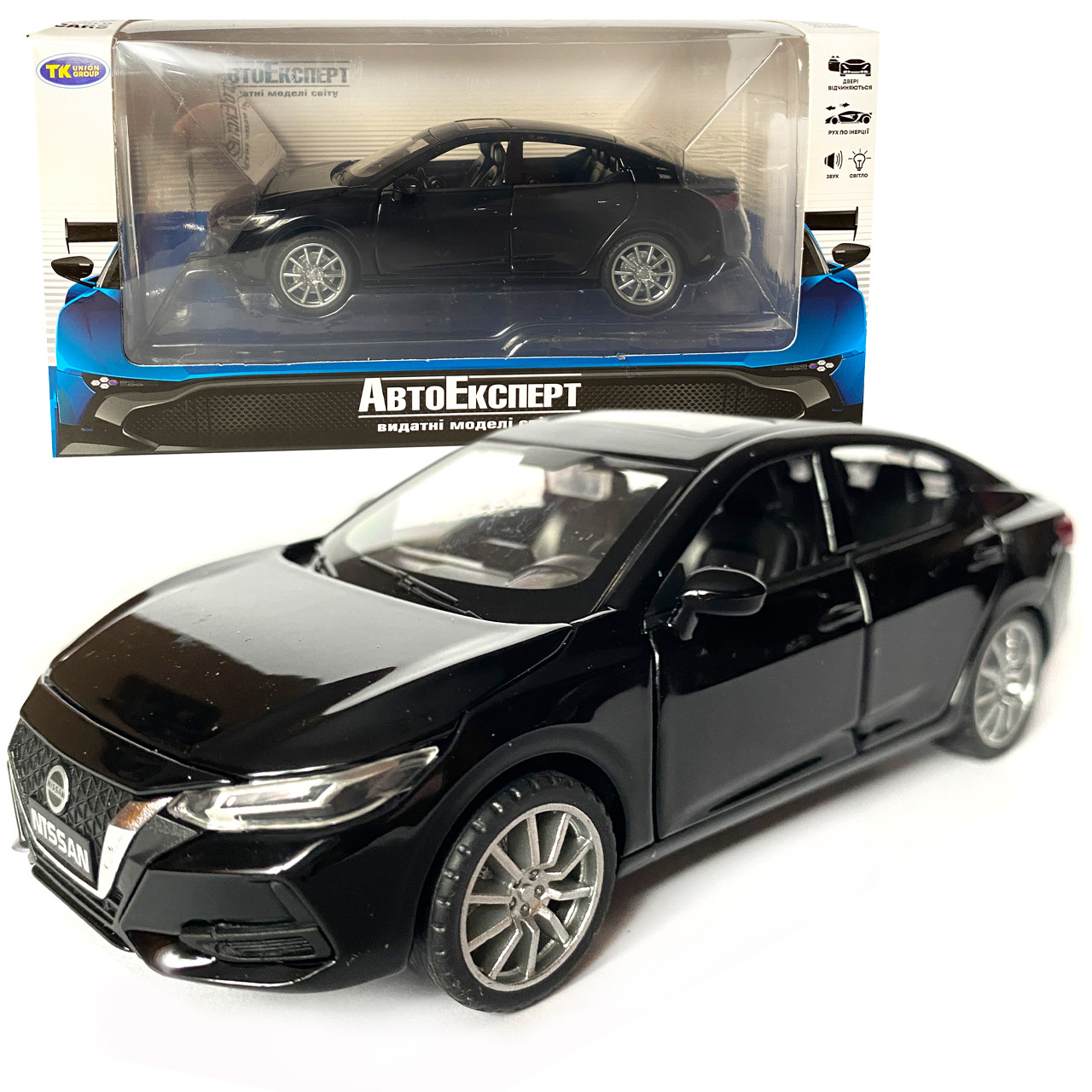 Іграшкова машинка металева Nissan Sylphy, ніссан, чорний, звук, світло, інерція, откр двері, капот, Автоексперт, 1:32,14,5*7*5 см, фото 1