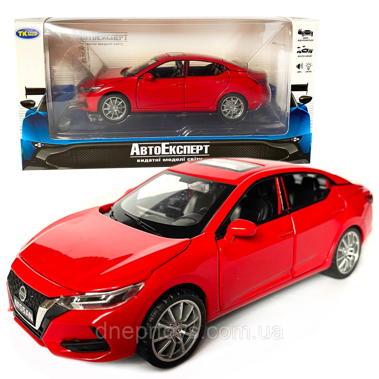Іграшкова машинка металева Nissan Sylphy, ніссан, червоний, звук, світло, інерція, откр двері, капот, Автоексперт, 1:32,14,5*7*5, фото 1