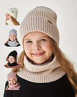 Вязаный зимний комплект для девочек Desire Шапка на флисе + хомут размер 54-56 Шерсть 3318(54-56) Vertex