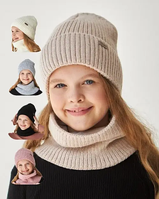 В'язаний зимовий комплект для дівчаток Desire Шапка на флісі + хомут розмір 54-56 Вовна 3318(54-56) Vertex