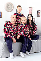 Піжама жіноча новорічна Family look махра 46,48,50,52,54р Ведмедики синя + червона