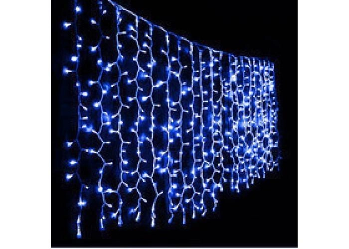 Вулична гірлянда штора (бахрома, дощ) 120 LED, синя на білому дроті 3м*1м, фото 1