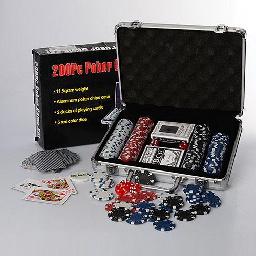 Настільна гра M 2777 покер, 200 фішок, 2 колоди карток, кубики, алюм. валіза, 30-24-8 см