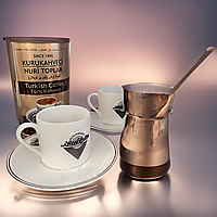 Подарунковий набір кави з чашками та туркою в подарунковій упаковці, комплект для приготування турецької кави