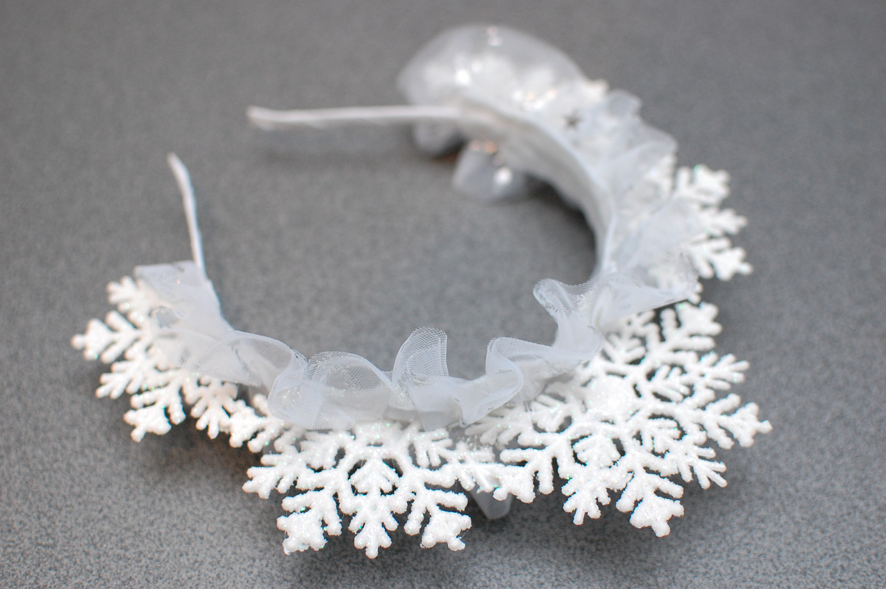 Обруч для волосся / ободок на голову новорічний сніжинка білий 676, фото 1